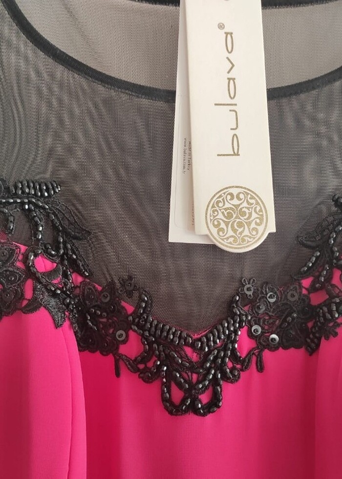 Taşlı Fuşya Abiye  - Görsel 2