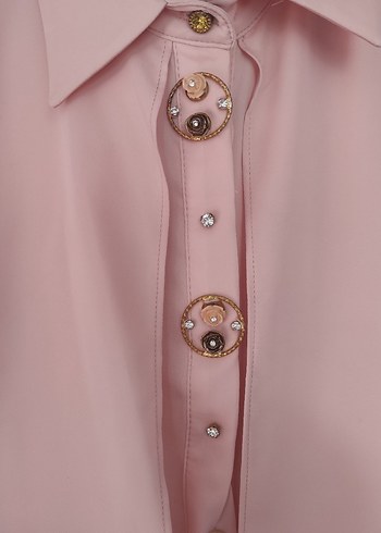 Alvina Pudra Rengi Uzun Kollu Düğmeli Kadın Tunik - Görsel 2