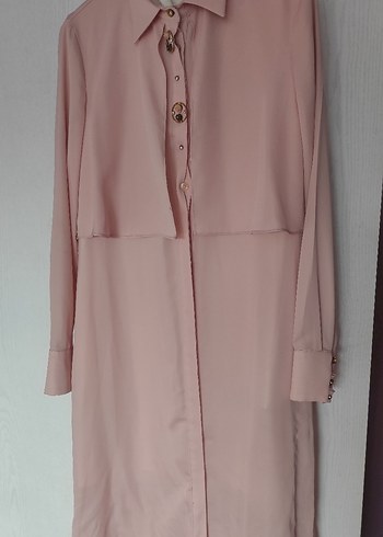 Alvina Pudra Rengi Uzun Kollu Düğmeli Kadın Tunik - Görsel 4