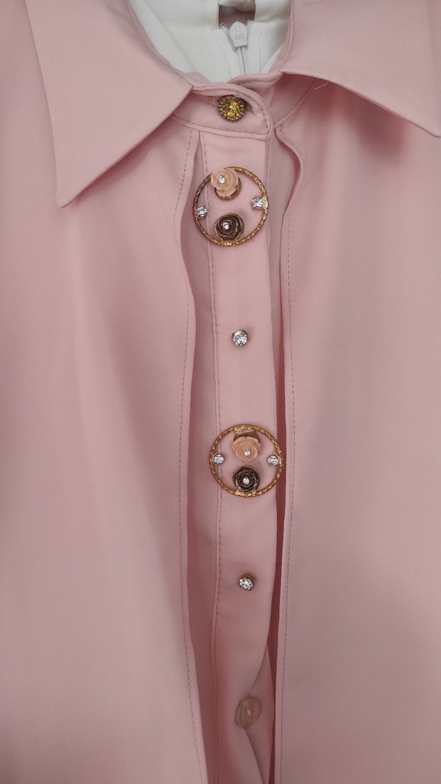 Alvina Pudra Rengi Uzun Kollu Düğmeli Kadın Tunik - Görsel 2