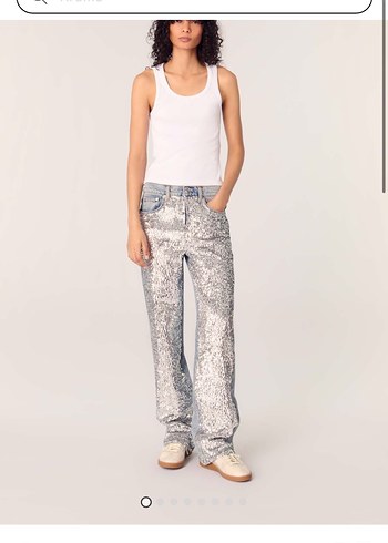 Gri Beyaz Batik Desenli Bol Kesim Denim Pantolon