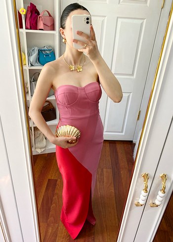 Zara Pembe Straplez Abiye Elbise
