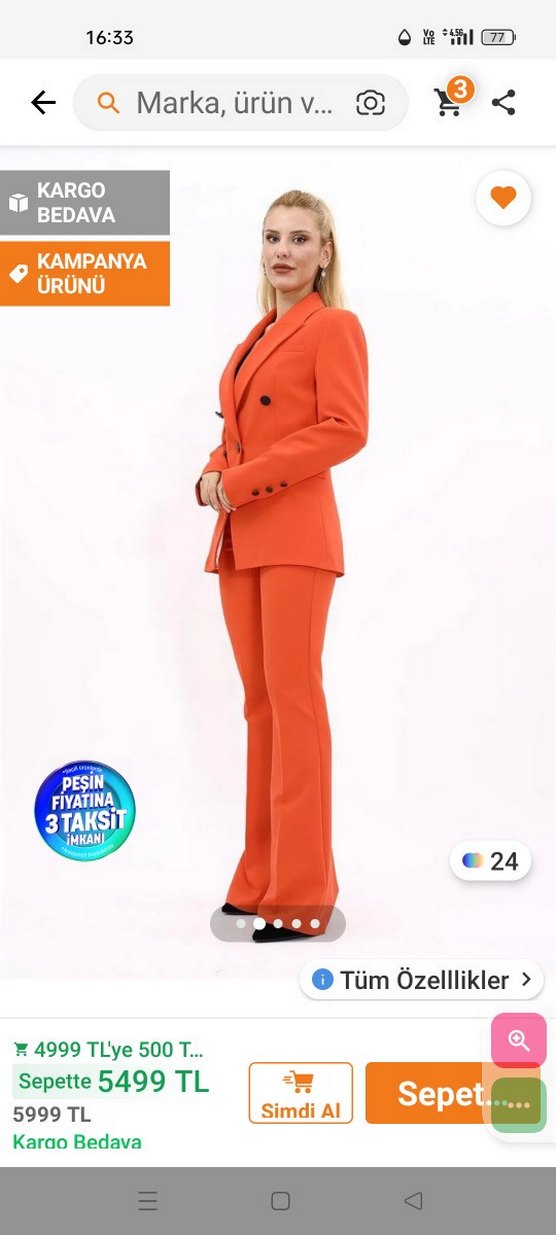 Turuncu Çift Sıralı Blazer Takım — görsel 2/6