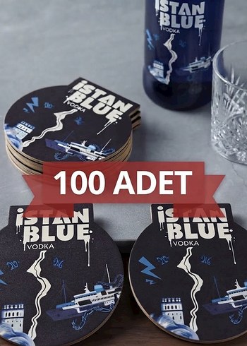 İstanbul Blue Vodka 40li Yuvarlak Ahsap Bardak Altligi Seti