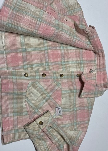 Pembe Düğmeli Uzun Kollu kız çocuk oduncu gömlek - Görsel 3