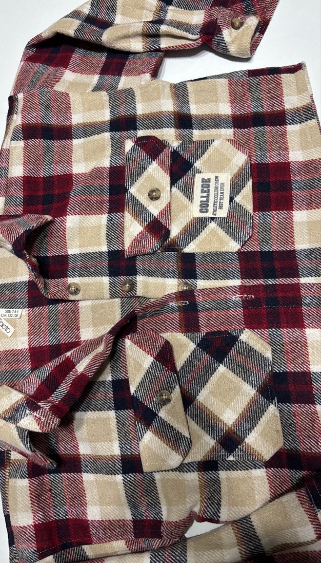 Bordo Kareli kız çocuk oduncu gömlek , Düğmeli, Uzun Kollu - Görsel 3