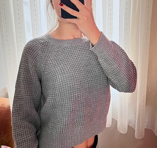 s Beden crop gri kazak