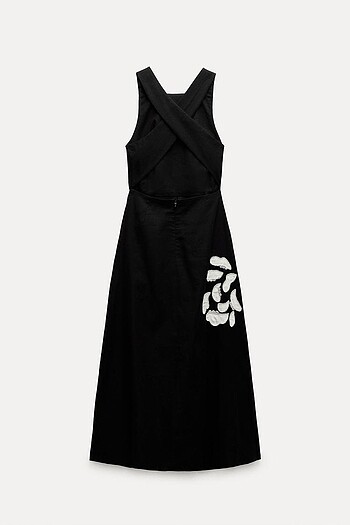 m Beden siyah Renk Zara zw collection çiçek işlemeli elbise