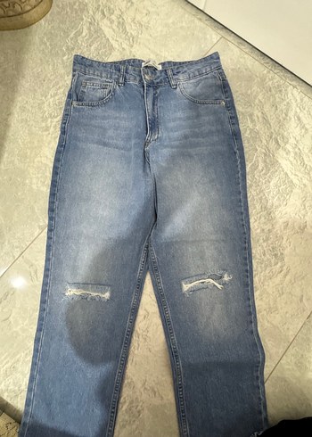 Diğer Acik Mavi Yikamali Rahat Kesim Jean