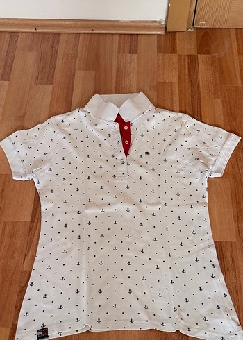Tommy Hilfiger Ankraj Desenli Beyaz Polo Tisort S Beden