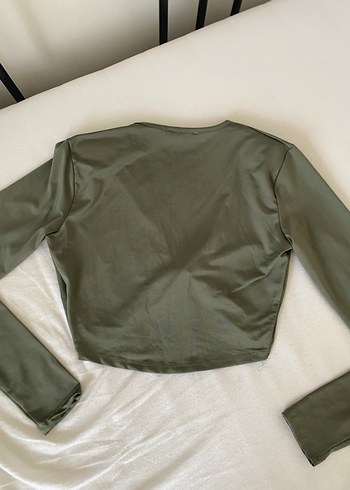 V Yaka Uzun Kollu Haki Bluz - Görsel 2