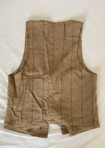 Bej Keten Düğmeli Kadın Yelek - Görsel 2