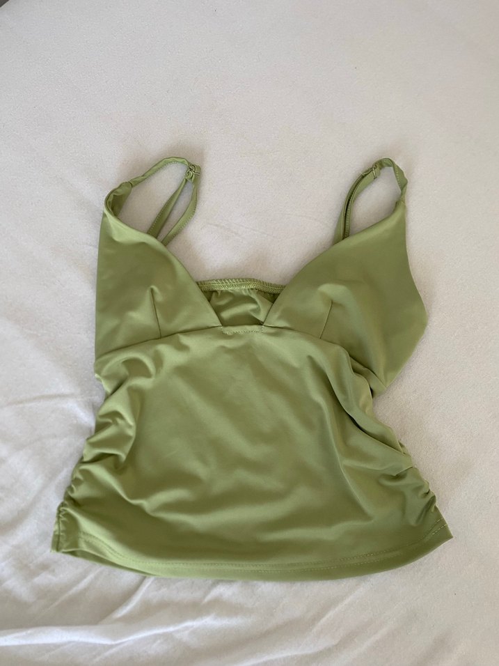 V Yaka İnce Askılı Haki Mini Atlet - Görsel 3