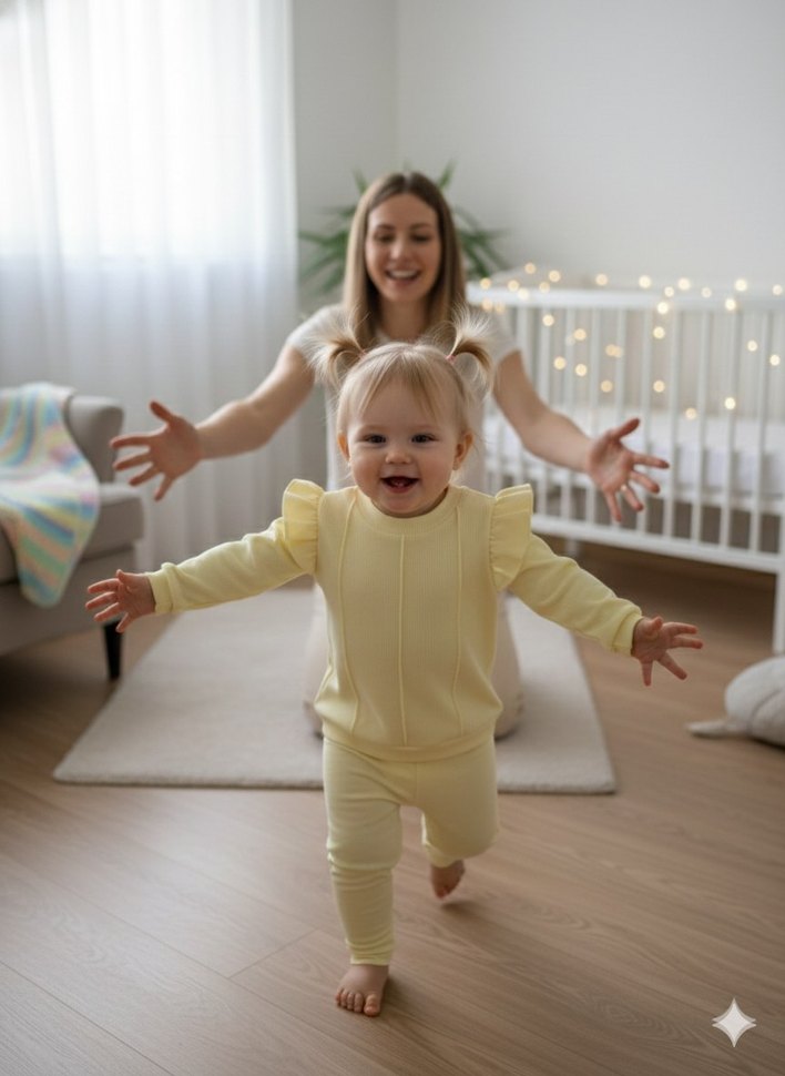 Özel dikim Sarı penye mevsimlik Uzun Kollu Bebek Kız Takımı - Görsel 4