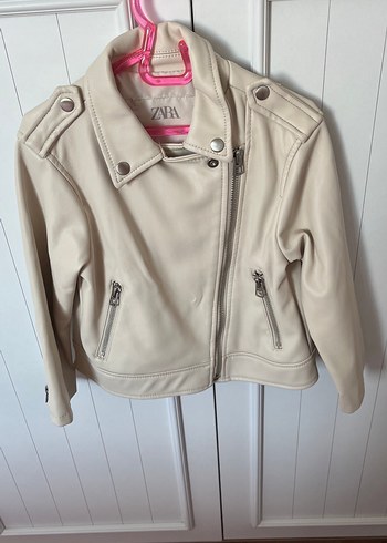 Zara Krem Deri Gorunumlu Biker Ceket