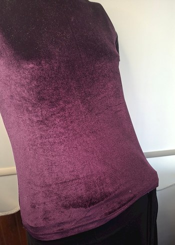 Bordo Kadife Kısa Kollu  Bluzu - Görsel 2