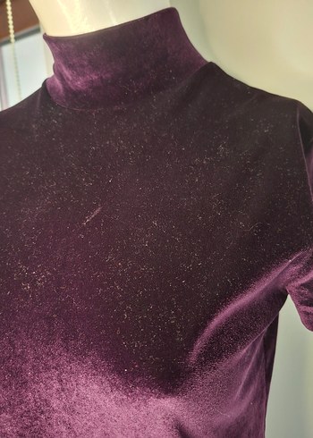 Bordo Kadife Kısa Kollu  Bluzu - Görsel 3