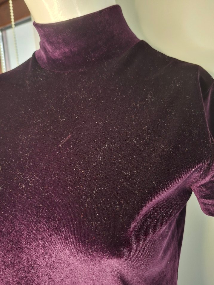 Bordo Kadife Kısa Kollu  Bluzu - Görsel 3