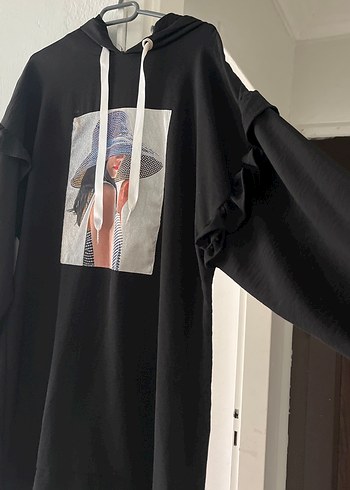 40 Beden Siyah Baskılı Uzun Kollu Rahat Sweatshirt