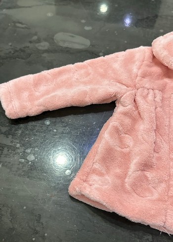 6-9 Ay Beden Kızlar için Pembe Peluş Kürk Detaylı Ceket