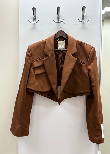 l Beden Sagaza Kahverengi Kısa Deri Blazer Ceket