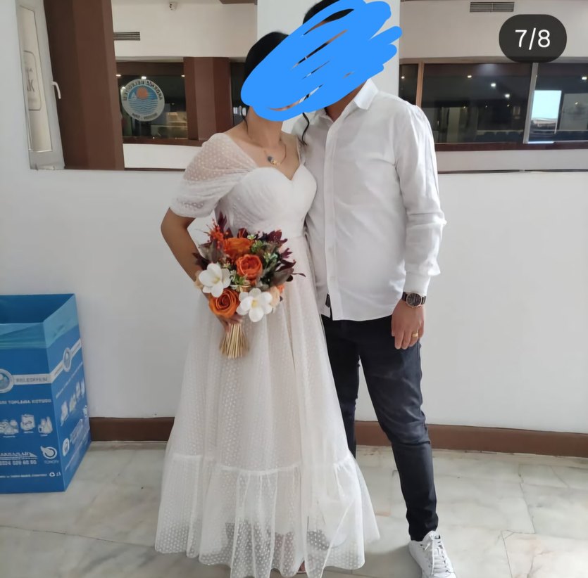 Beyaz Straplez Mini Gelinlik nikah - Görsel 3