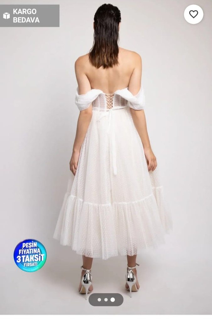 Beyaz Straplez Mini Gelinlik nikah - Görsel 2