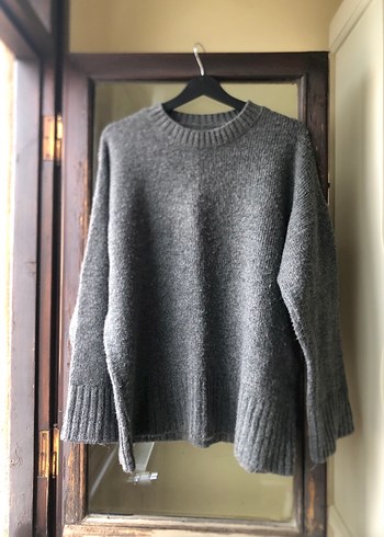 Diğer Gri Melanj Oversize Triko Kazak