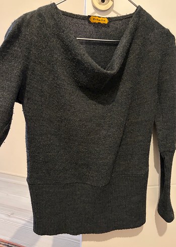 Gri Yünlü Yüksek Yakalı Kadın Kazak - Görsel 2