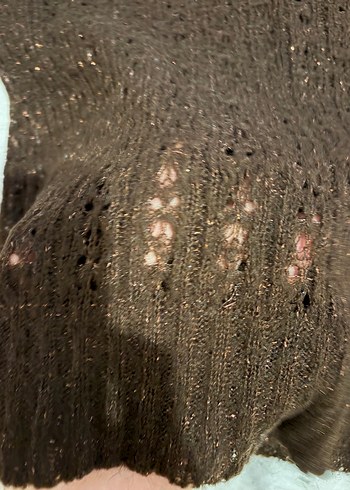 Kahverengi V Yaka Örgü Kadın Kazak - Görsel 3