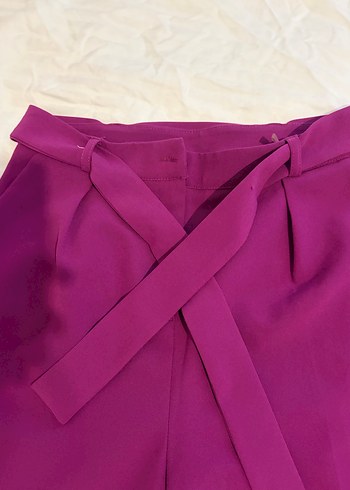 Mor Beli Kemerli Kadın Kumaş Pantolon - Görsel 2