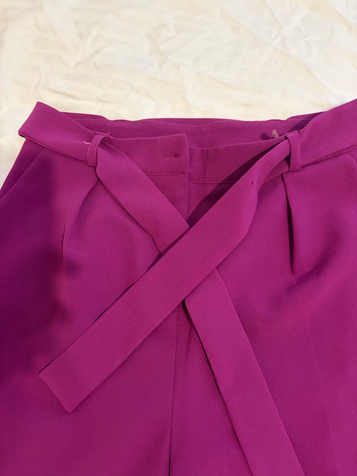 Mor Beli Kemerli Kadın Kumaş Pantolon - Görsel 2