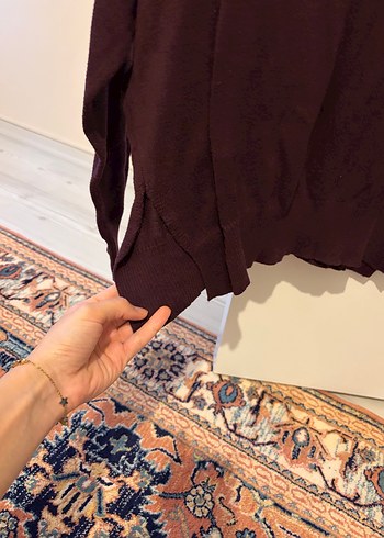 Bordo V Yakalı Örgü Yün Kadın Kazak - Görsel 3