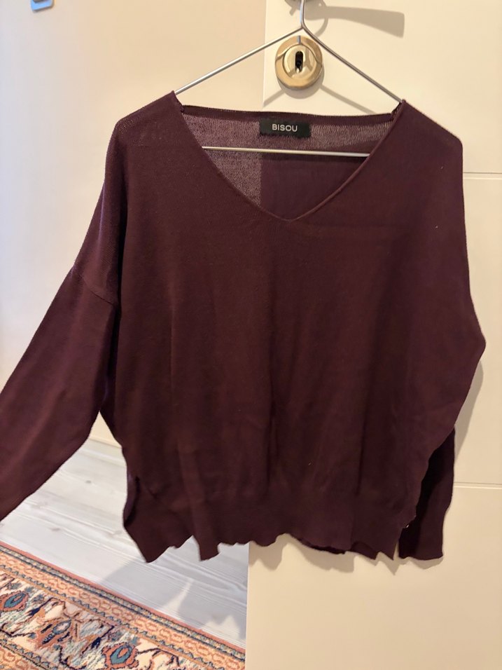 Bordo V Yakalı Örgü Yün Kadın Kazak - Görsel 2