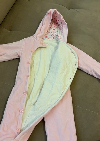 Kapüşonlu Fermuarlı Bebek Kız Tulumu - Görsel 2