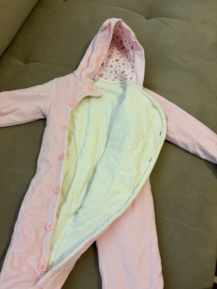 Kapüşonlu Fermuarlı Bebek Kız Tulumu - Görsel 2