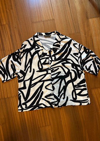 Defacto Kısa Kollu Zebra Desenli Mini Kadın Gömlek