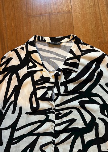 l Beden Kısa Kollu Zebra Desenli Mini Kadın Gömlek