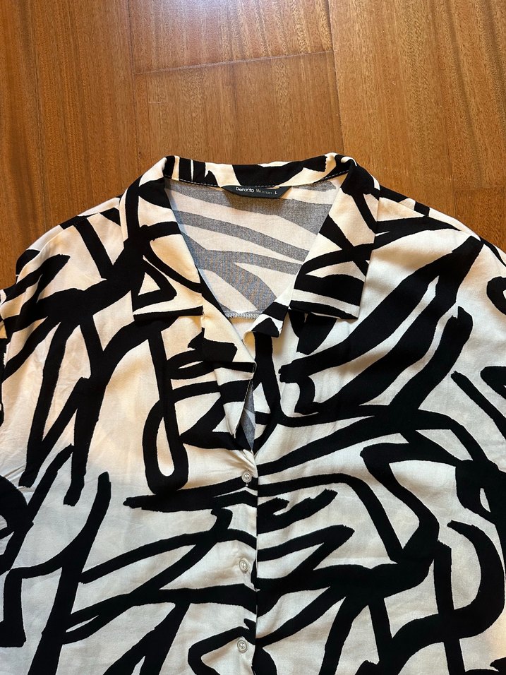 Kısa Kollu Zebra Desenli Mini Kadın Gömlek - Görsel 3