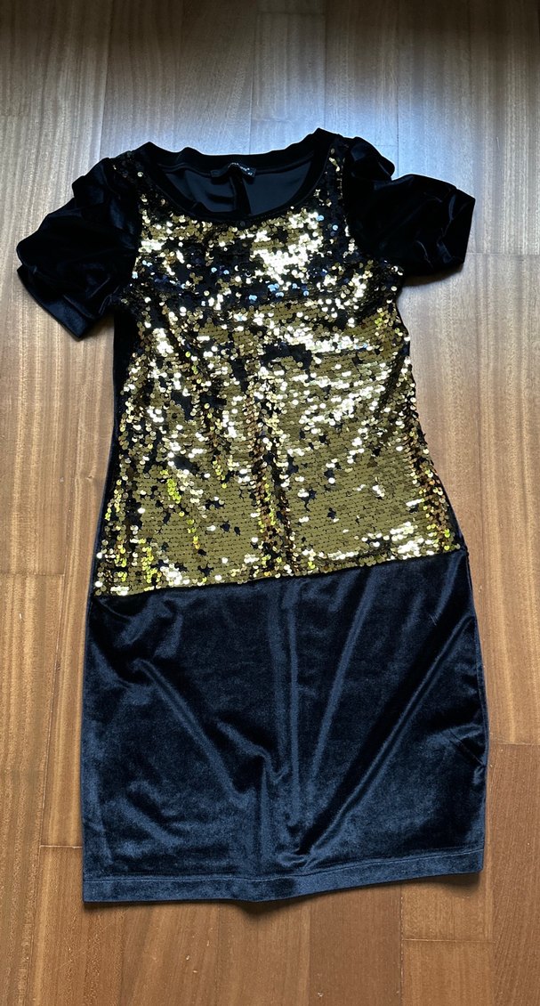 38-40-42 beden için uygun siyah Altın Payetli Midi Kadın Elbise - Görsel 2