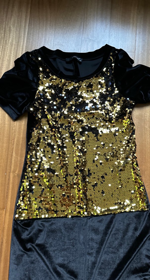 38-40-42 beden için uygun siyah Altın Payetli Midi Kadın Elbise - Görsel 4