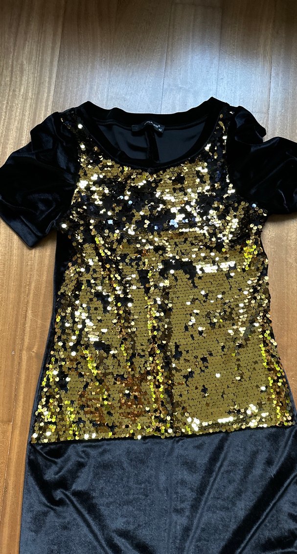 38-40-42 beden için uygun siyah Altın Payetli Midi Kadın Elbise - Görsel 3