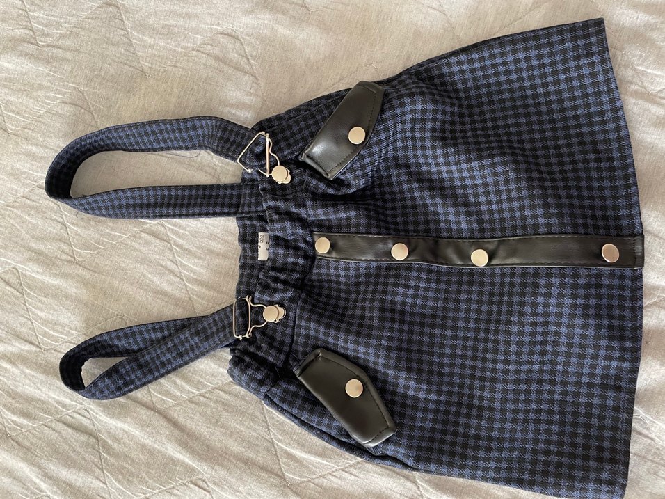 Düğmeli Lacivert Ekose çocuk elbise - Görsel 4