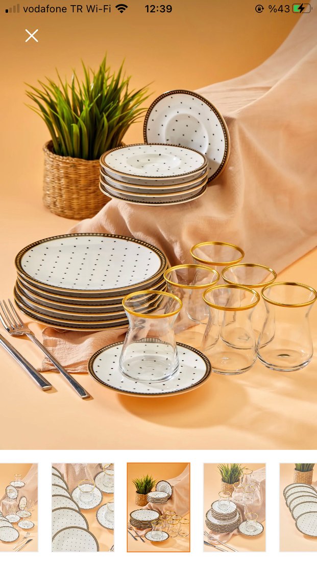 Beyaz Noktalı Çay Seti Altılı Bardak ve Tabak - Görsel 2