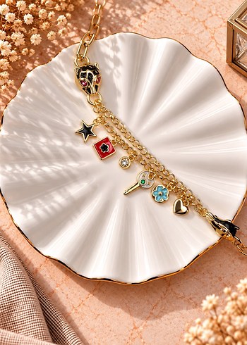 Accessorize  Renkli Charmli Altin Zincir Bileklik