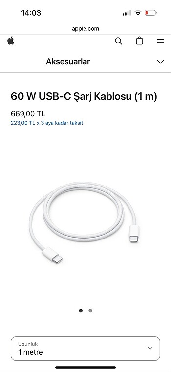 Orijinal apple USB-c kablo
