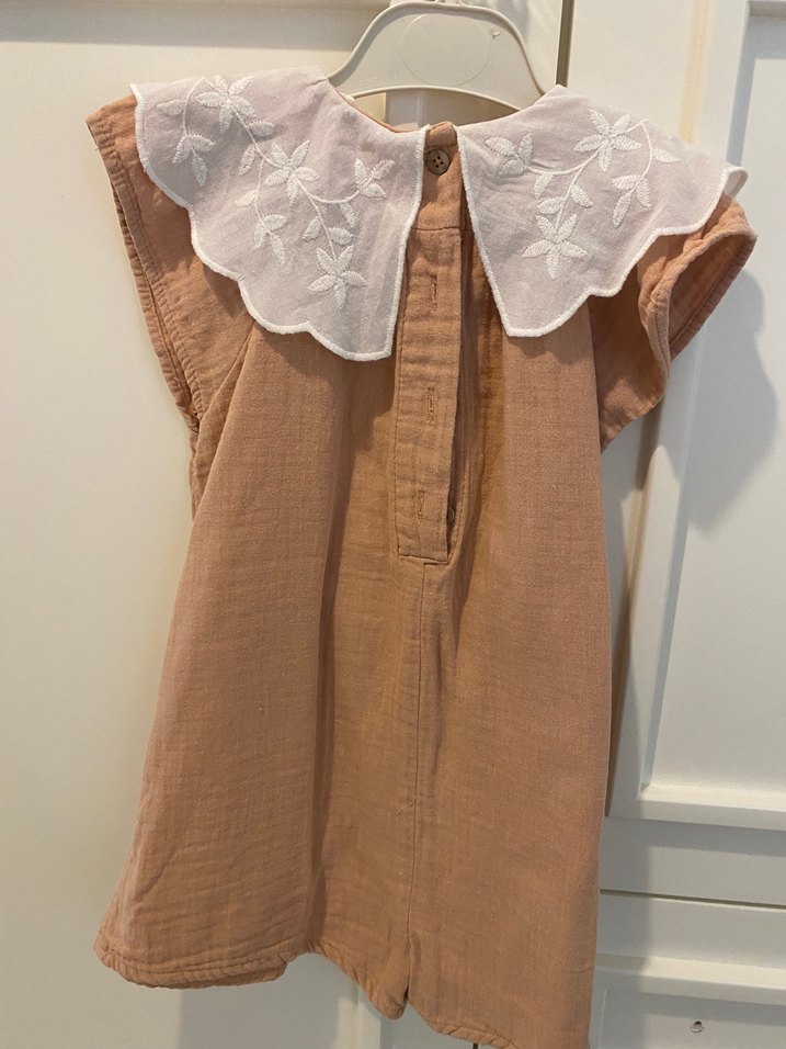 Kız Çocuk Bej Keten Fırfırlı Şort Tulum - Görsel 3