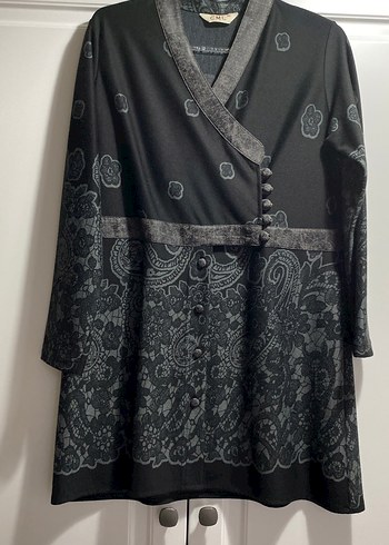 Gri Desenli Uzun Kollu Gotik vintage elbise -tunik