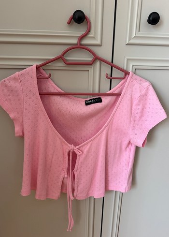 Defacto Pembe Mini V Yaka Bagcikli Bluz