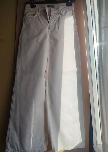 Kadın Beyaz Wideleg Kot Pantolon - Görsel 2